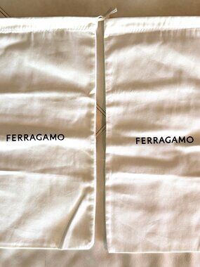 FERRAGAMO Authentic White Cotton Drawstring Dust Bags Set of 2 (16.5" x 8.5")